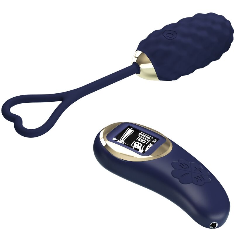 Ovo vibratório PRETTY LOVE Vivian Blue com controle remoto, mostrando seu design ergonômico e acabamento em silicone.