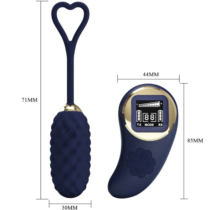 Ovo vibratório PRETTY LOVE Vivian Blue com controle remoto, mostrando seu design ergonômico e acabamento em silicone.