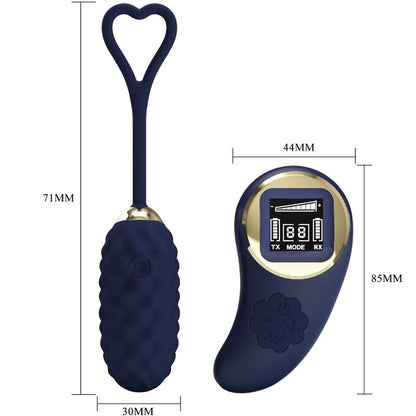 Ovo vibratório PRETTY LOVE Vivian Blue com controle remoto, mostrando seu design ergonômico e acabamento em silicone.