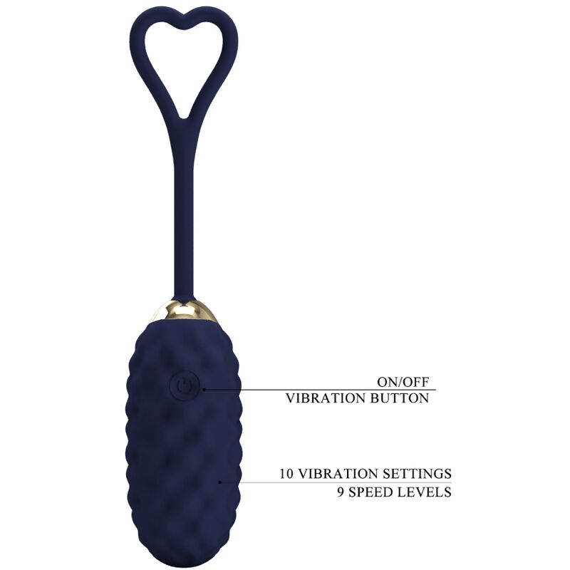 Ovo vibratório PRETTY LOVE Vivian Blue com controle remoto, mostrando seu design ergonômico e acabamento em silicone.