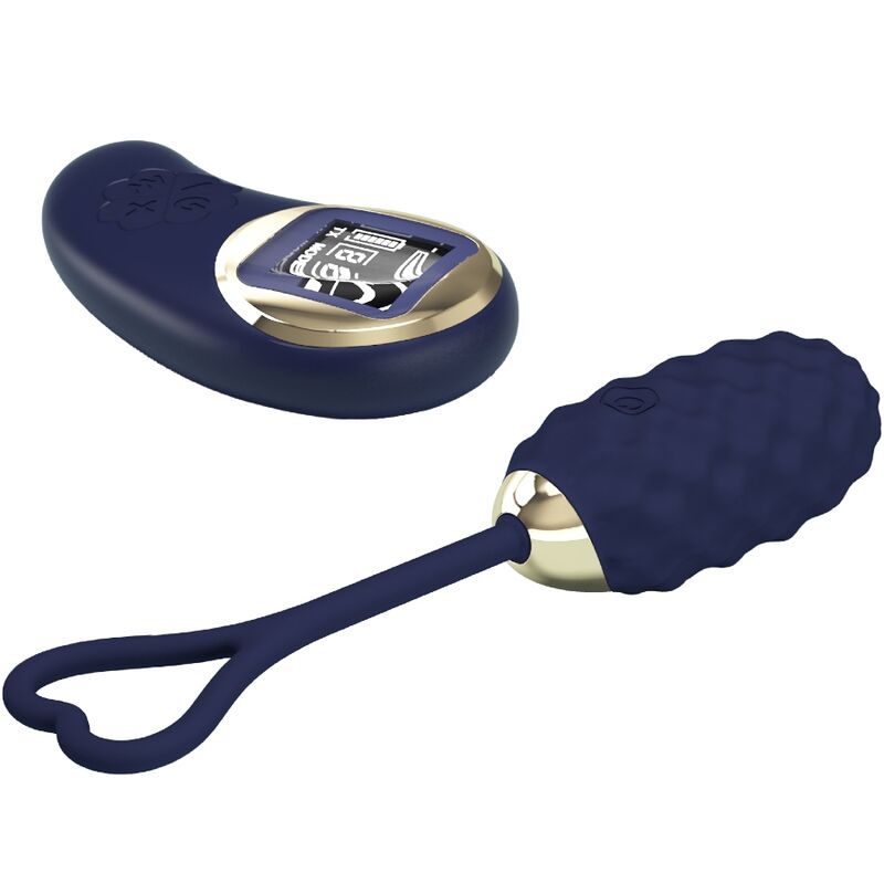 Ovo vibratório PRETTY LOVE Vivian Blue com controle remoto, mostrando seu design ergonômico e acabamento em silicone.