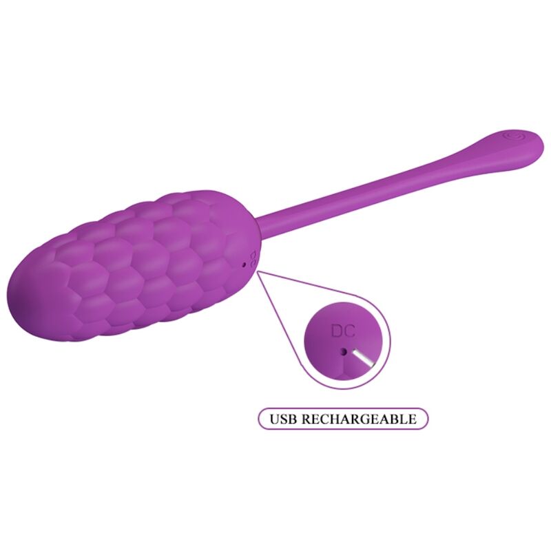 Close-up do Ovo Vibratório Pretty Love com Textura Marinha, mostrando o seu design ergonómico e cor roxa.