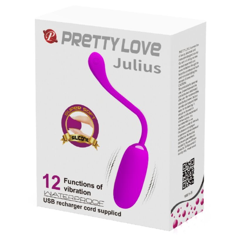 Close-up do Ovo Vibrante Recarregável Pretty Love Julius Roxo em silicone violeta, destacando sua forma ergonômica e suavidade.
