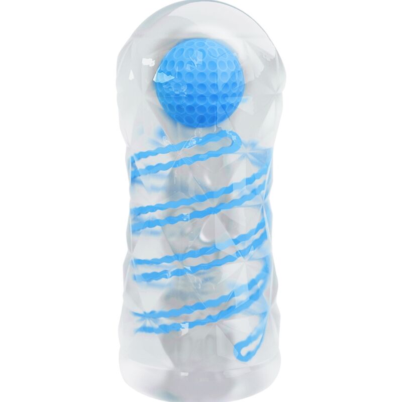 Masturbador masculino PRETTY LOVE com espirais azuis, detalhe da textura interna