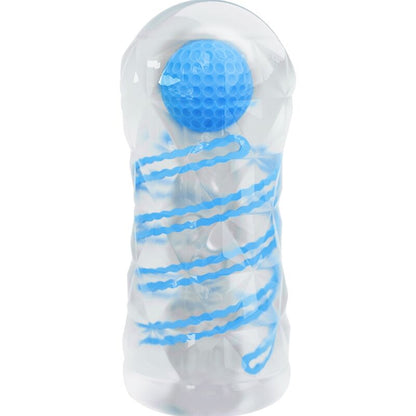 Masturbador masculino PRETTY LOVE com espirais azuis, detalhe da textura interna