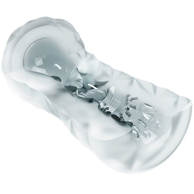 Masturbador masculino PRETTY LOVE com espirais azuis, detalhe da textura interna