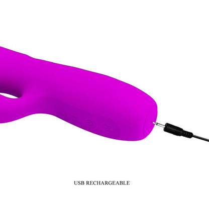 Close-up of the PRETTY LOVE Vibrador de Coelho Recarregável Melanie Roxo, highlighting its silicone texture and dual stimulator design.