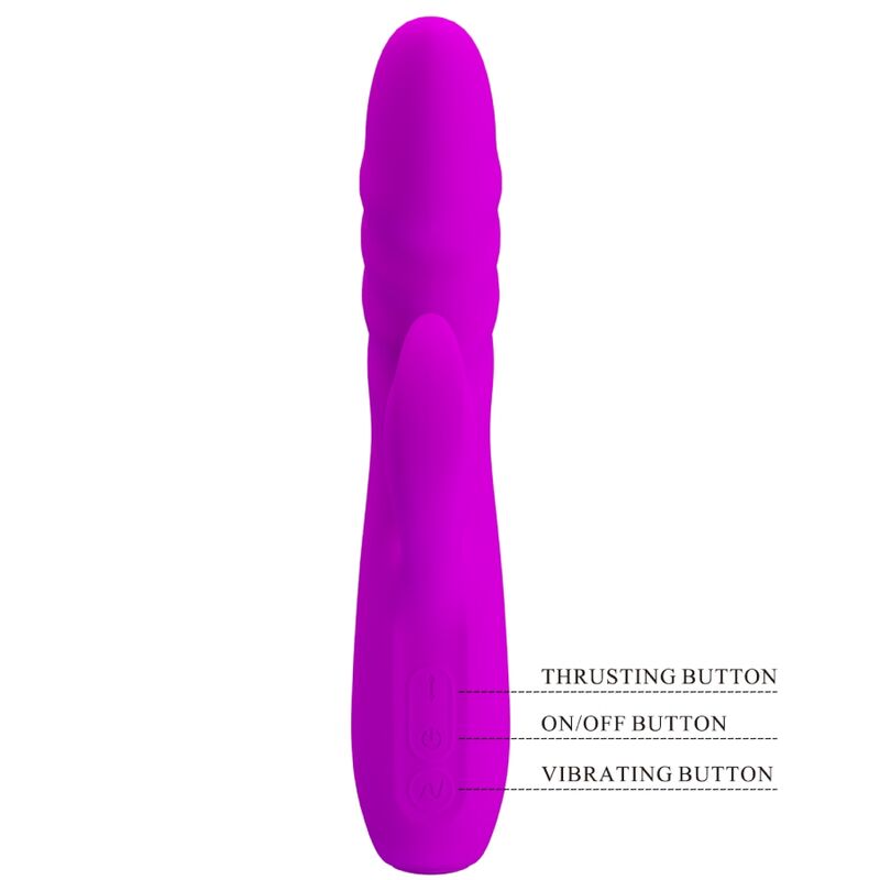 Close-up of the PRETTY LOVE Vibrador de Coelho Recarregável Melanie Roxo, highlighting its silicone texture and dual stimulator design.