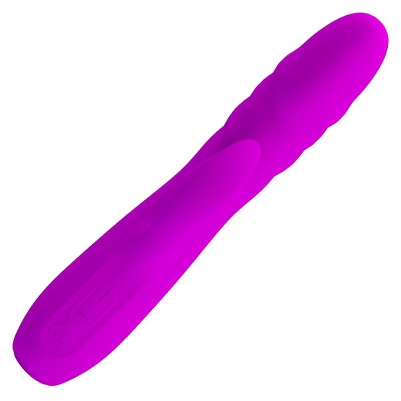 Close-up of the PRETTY LOVE Vibrador de Coelho Recarregável Melanie Roxo, highlighting its silicone texture and dual stimulator design.