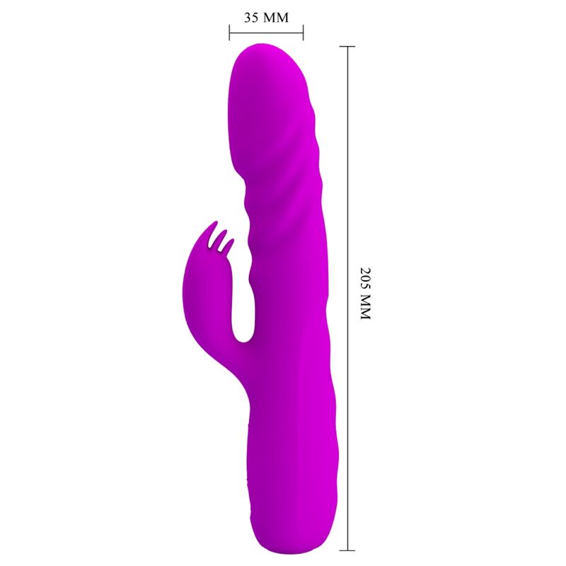 Close-up of the PRETTY LOVE Vibrador de Coelho Recarregável Melanie Roxo, highlighting its silicone texture and dual stimulator design.