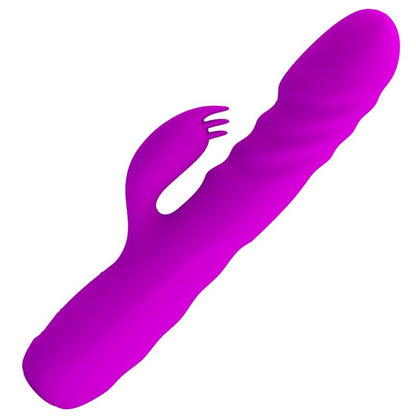 Close-up of the PRETTY LOVE Vibrador de Coelho Recarregável Melanie Roxo, highlighting its silicone texture and dual stimulator design.