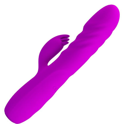 Close-up of the PRETTY LOVE Vibrador de Coelho Recarregável Melanie Roxo, highlighting its silicone texture and dual stimulator design.