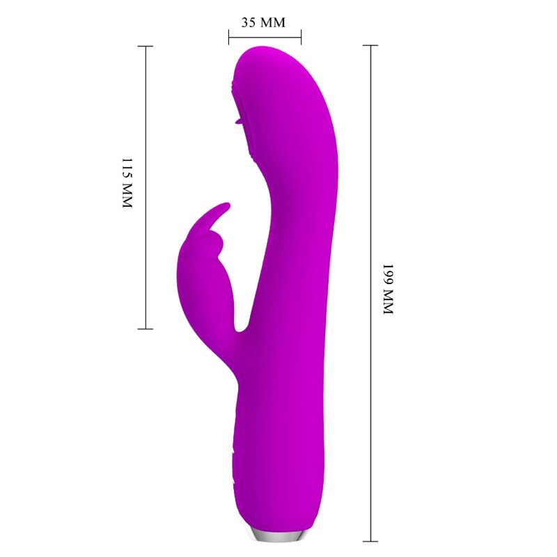 Close-up of the 'PRETTY LOVE Vibrador Rachel Recarregável com Ventosa e Ponta de Língua' showing its texture and features.