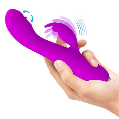 Close-up of the 'PRETTY LOVE Vibrador Rachel Recarregável com Ventosa e Ponta de Língua' showing its texture and features.