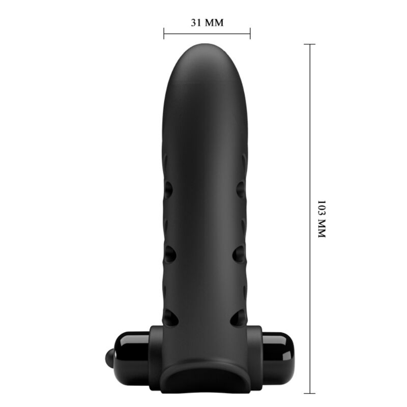 PRETTY LOVE Capa de Dedo Vibrador Coelhinho Preto Vance, mostrando seu design ergonômico e material de silicone de alta qualidade.