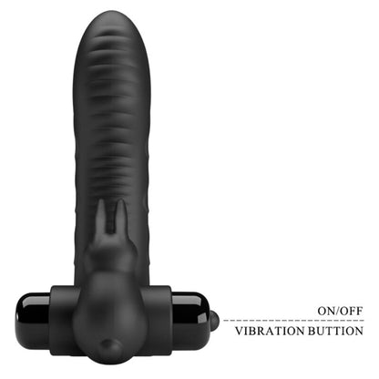 PRETTY LOVE Capa de Dedo Vibrador Coelhinho Preto Vance, mostrando seu design ergonômico e material de silicone de alta qualidade.