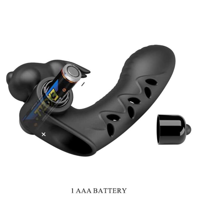 PRETTY LOVE Capa de Dedo Vibrador Coelhinho Preto Vance, mostrando seu design ergonômico e material de silicone de alta qualidade.