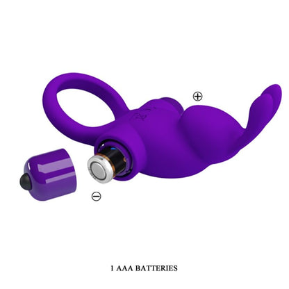 Anel Vibrador Coelhinho PRETTY LOVE Roxo para pénis com estimulador de clítoris
