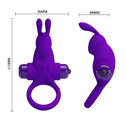 Anel Vibrador Coelhinho PRETTY LOVE Roxo para pénis com estimulador de clítoris