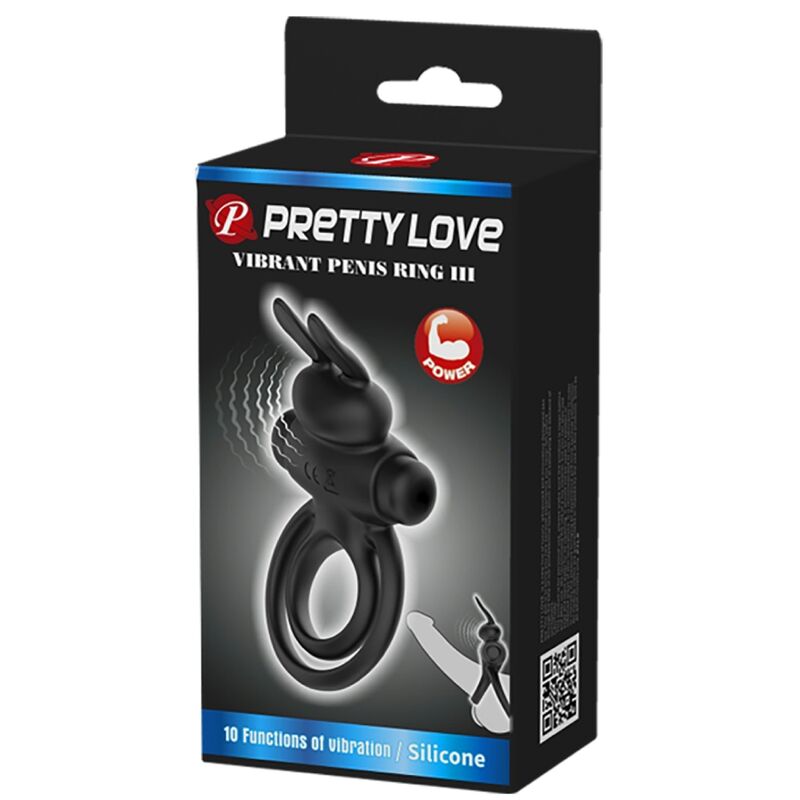 PRETTY LOVE Anel Vibrador de Coelho para Pénis - 10 Funções Preto em silicone
