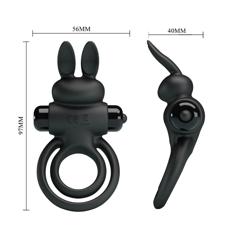 PRETTY LOVE Anel Vibrador de Coelho para Pénis - 10 Funções Preto em silicone