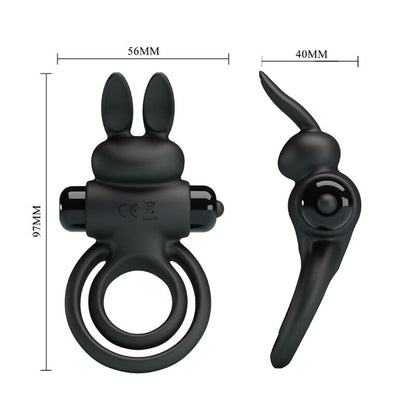 PRETTY LOVE Anel Vibrador de Coelho para Pénis - 10 Funções Preto em silicone