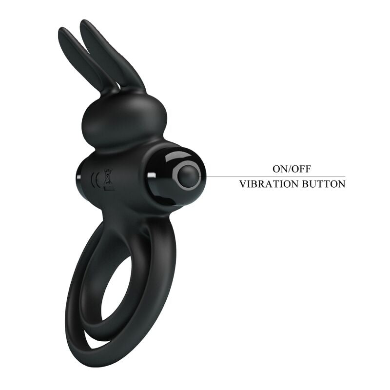 PRETTY LOVE Anel Vibrador de Coelho para Pénis - 10 Funções Preto em silicone