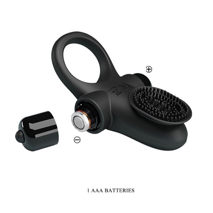Anel vibrador peniano PRETTY LOVE II preto em silicone com 10 funções.