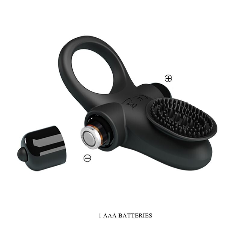 Anel vibrador peniano PRETTY LOVE II preto em silicone com 10 funções.