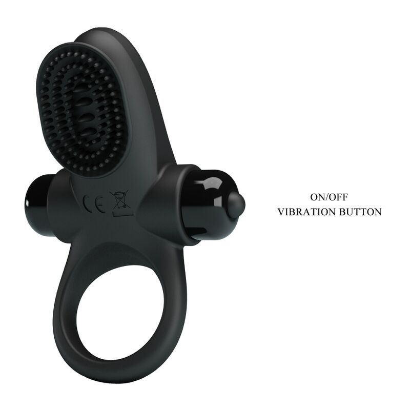Anel vibrador peniano PRETTY LOVE II preto em silicone com 10 funções.