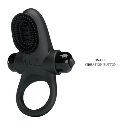 Anel vibrador peniano PRETTY LOVE II preto em silicone com 10 funções.