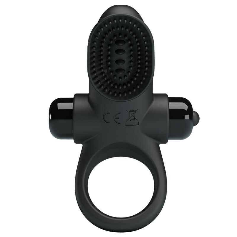 Anel vibrador peniano PRETTY LOVE II preto em silicone com 10 funções.