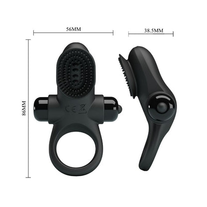 Anel vibrador peniano PRETTY LOVE II preto em silicone com 10 funções.