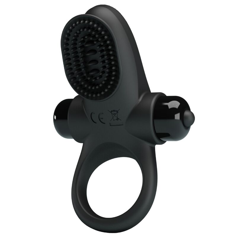 Anel vibrador peniano PRETTY LOVE II preto em silicone com 10 funções.