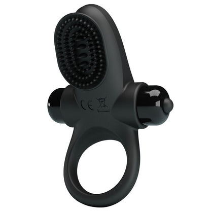 Anel vibrador peniano PRETTY LOVE II preto em silicone com 10 funções.