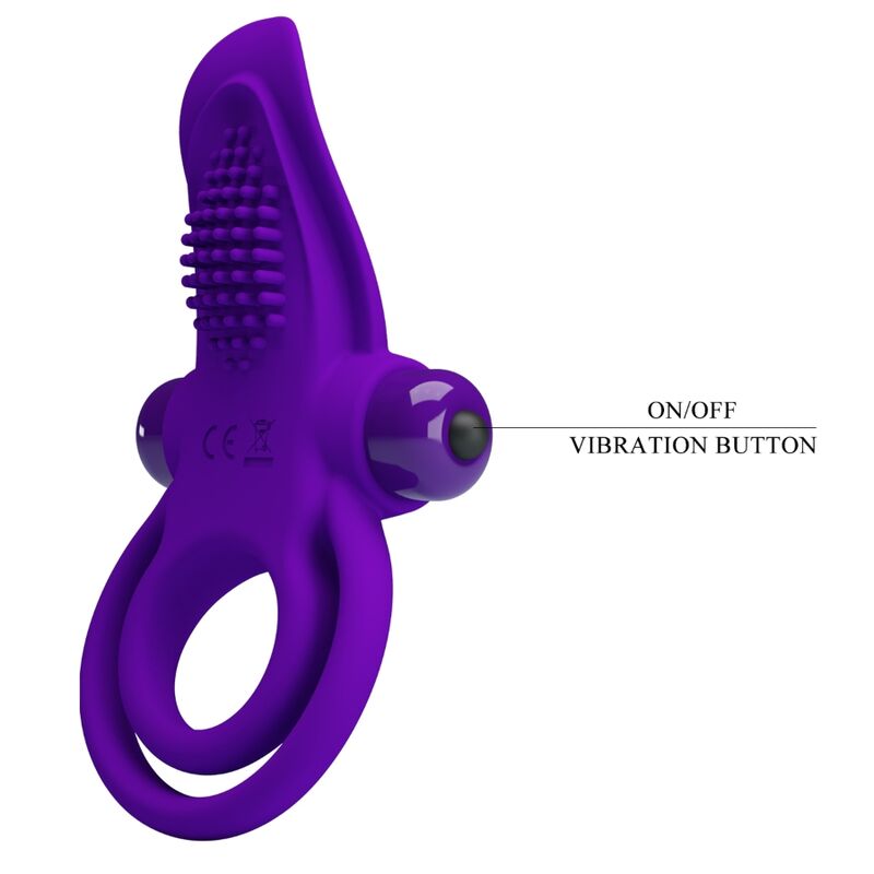 Close-up do Anel Peniano Vibratório PRETTY LOVE Roxo em silicone, mostrando sua textura e cor.