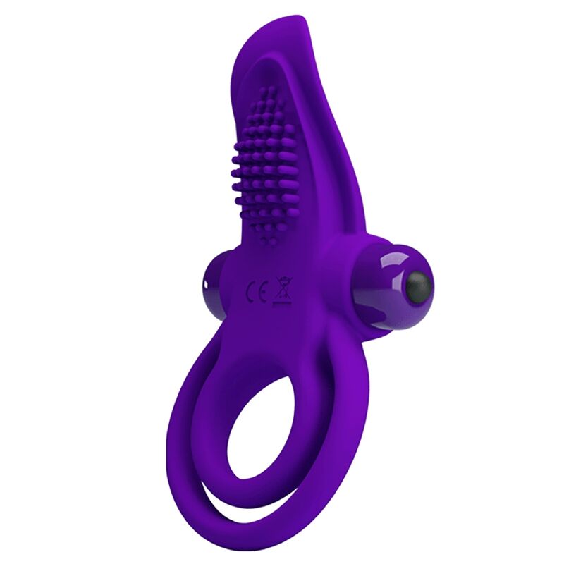 Close-up do Anel Peniano Vibratório PRETTY LOVE Roxo em silicone, mostrando sua textura e cor.