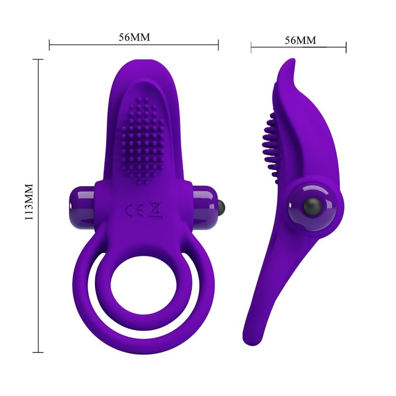 Close-up do Anel Peniano Vibratório PRETTY LOVE Roxo em silicone, mostrando sua textura e cor.