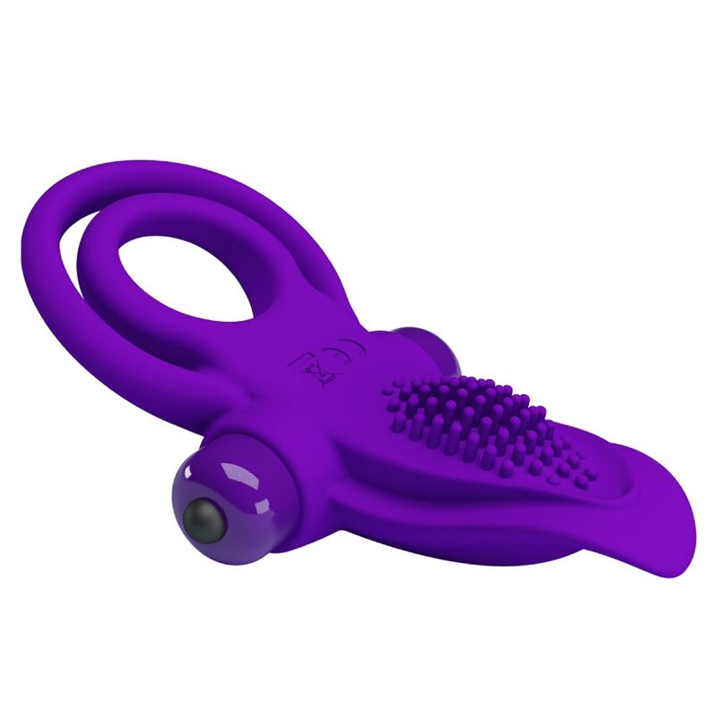 Close-up do Anel Peniano Vibratório PRETTY LOVE Roxo em silicone, mostrando sua textura e cor.