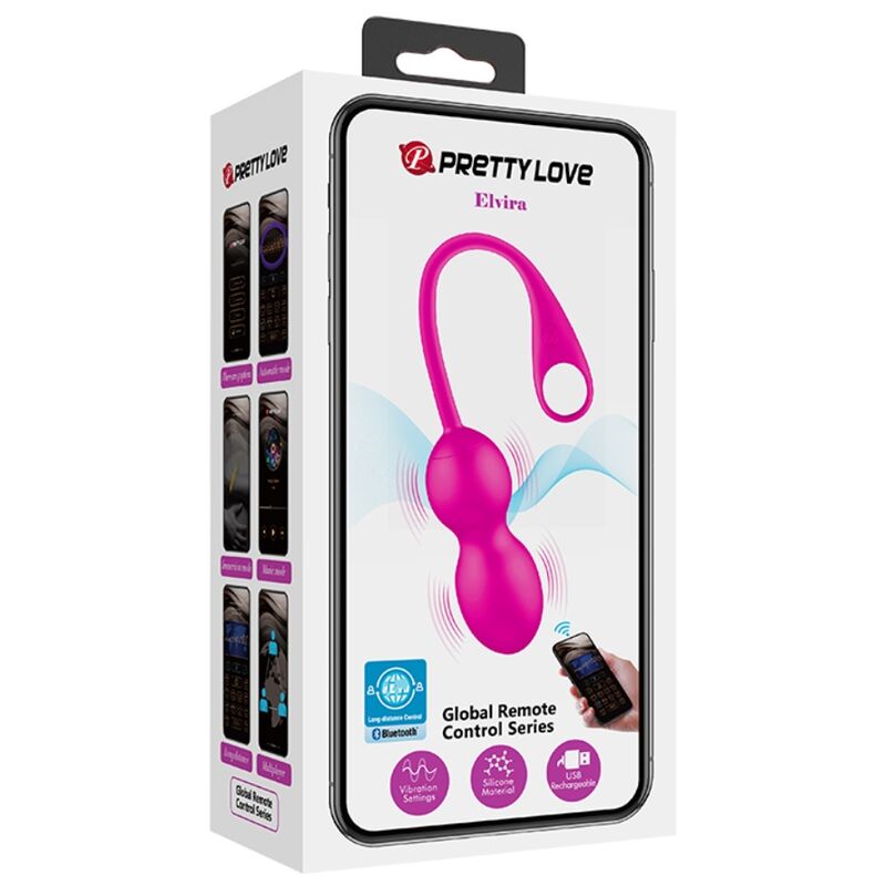 PRETTY LOVE Bolas Vibratórias Recarregáveis Elvira Rosa com App para exercícios de Kegel e prazer.