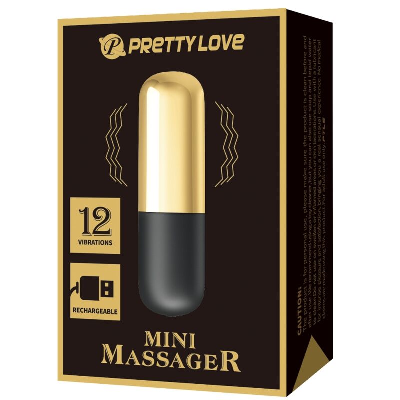 PRETTY LOVE Vibrador Bala Recarregável Dourado com 12 Funções, close-up do design elegante e material.