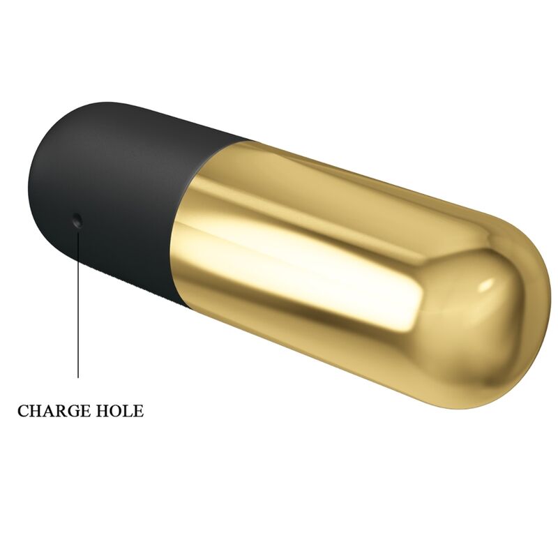 PRETTY LOVE Vibrador Bala Recarregável Dourado com 12 Funções, close-up do design elegante e material.