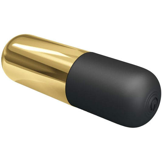 PRETTY LOVE Vibrador Bala Recarregável Dourado com 12 Funções, close-up do design elegante e material.