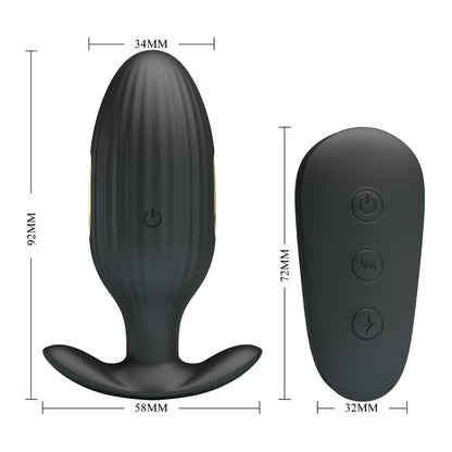 Close-up do PRETTY LOVE Vibrador Anal Kelly Plug Recarregável com Choque Elétrico, mostrando seu design ergonómico e cor preta.