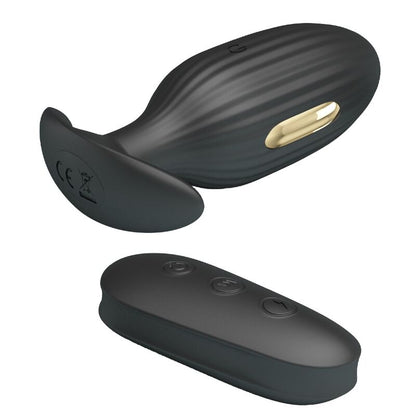 Close-up do PRETTY LOVE Vibrador Anal Kelly Plug Recarregável com Choque Elétrico, mostrando seu design ergonómico e cor preta.