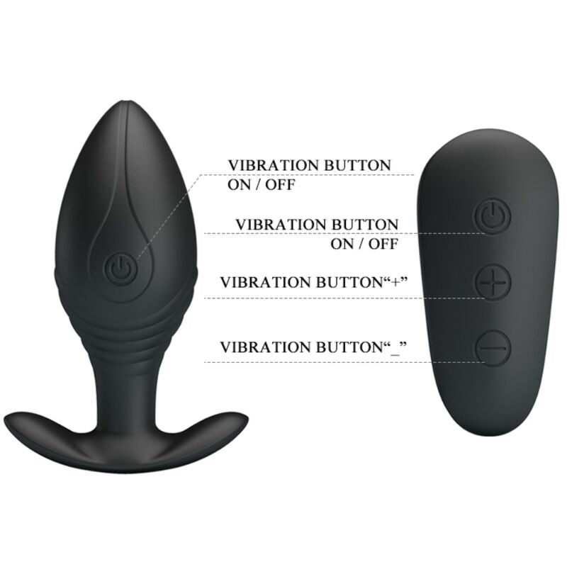 Close-up of the PRETTY LOVE Vibrador Anal Plug Regina Recarregável Preto showing its design and features.