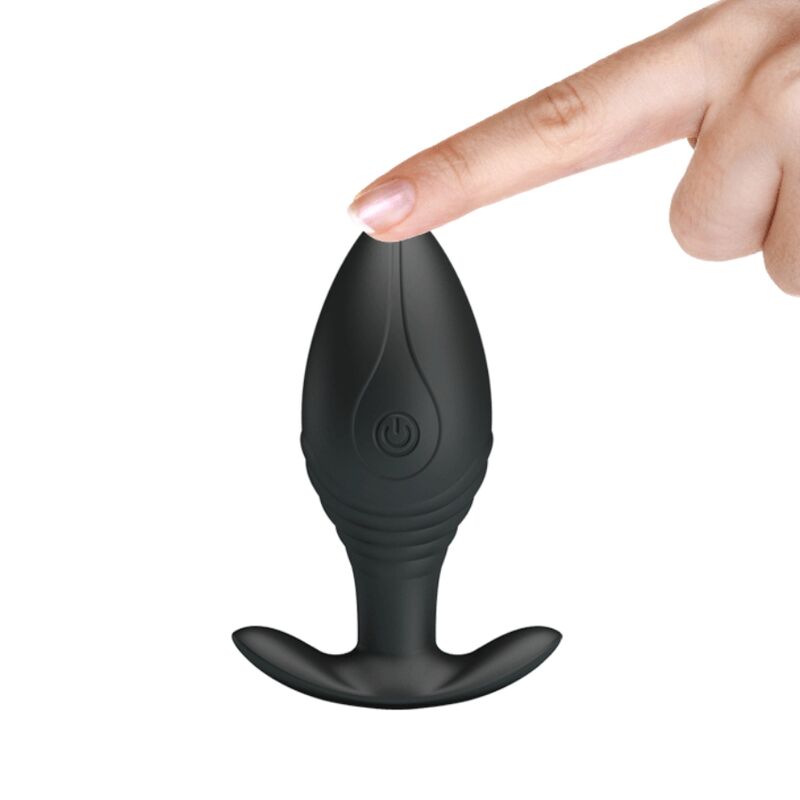 Close-up of the PRETTY LOVE Vibrador Anal Plug Regina Recarregável Preto showing its design and features.