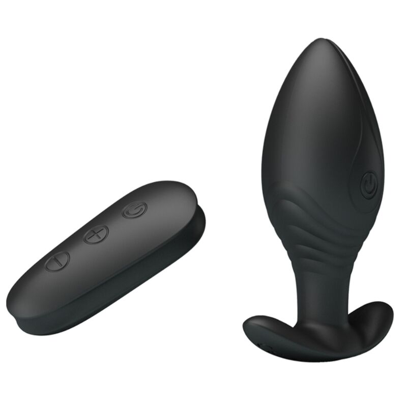 Close-up of the PRETTY LOVE Vibrador Anal Plug Regina Recarregável Preto showing its design and features.