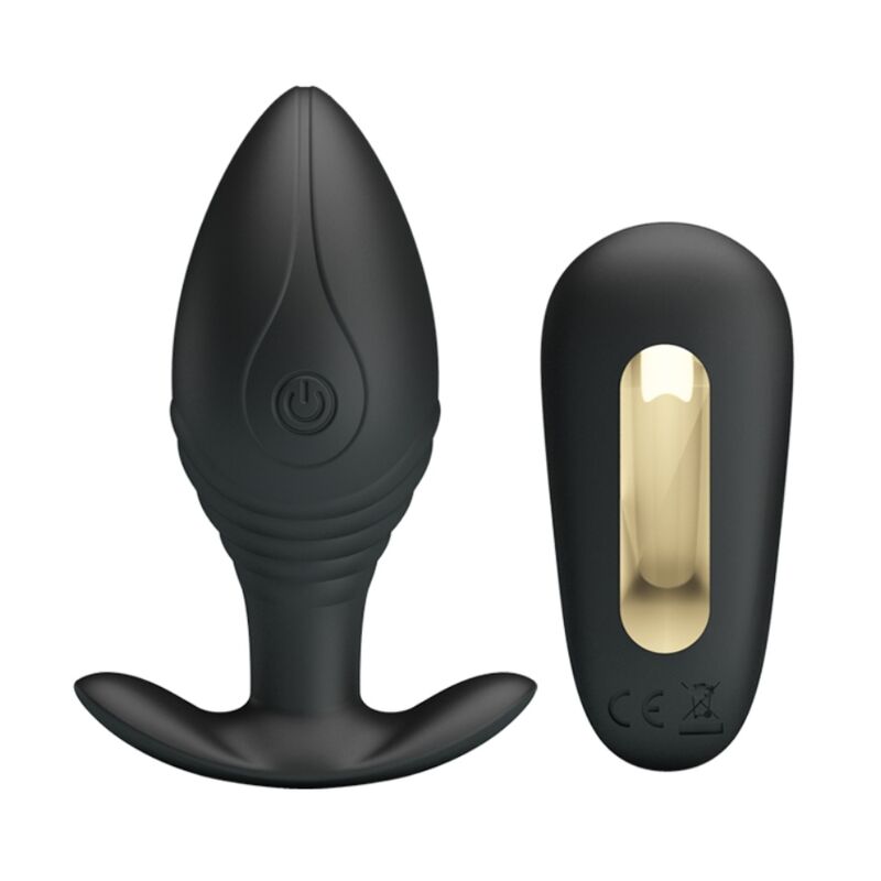 Close-up of the PRETTY LOVE Vibrador Anal Plug Regina Recarregável Preto showing its design and features.