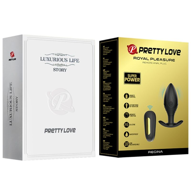 Close-up of the PRETTY LOVE Vibrador Anal Plug Regina Recarregável Preto showing its design and features.